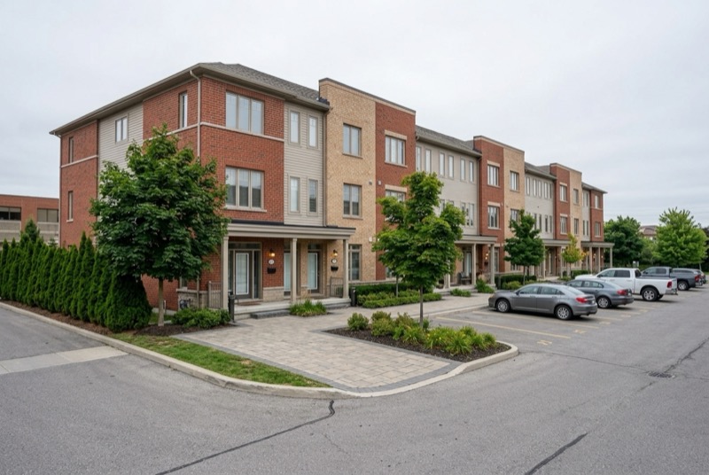 Stacked townhouse condominium block with individual unit entrances
