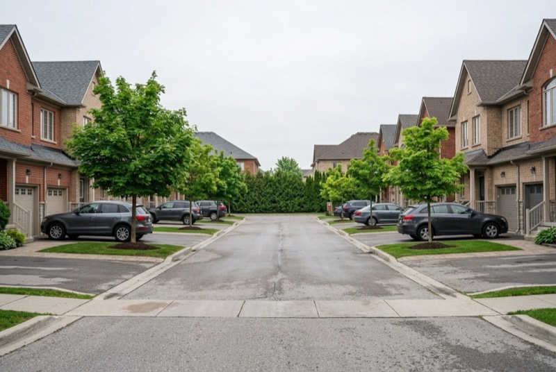 Private roadway through a townhouse common element condominium community