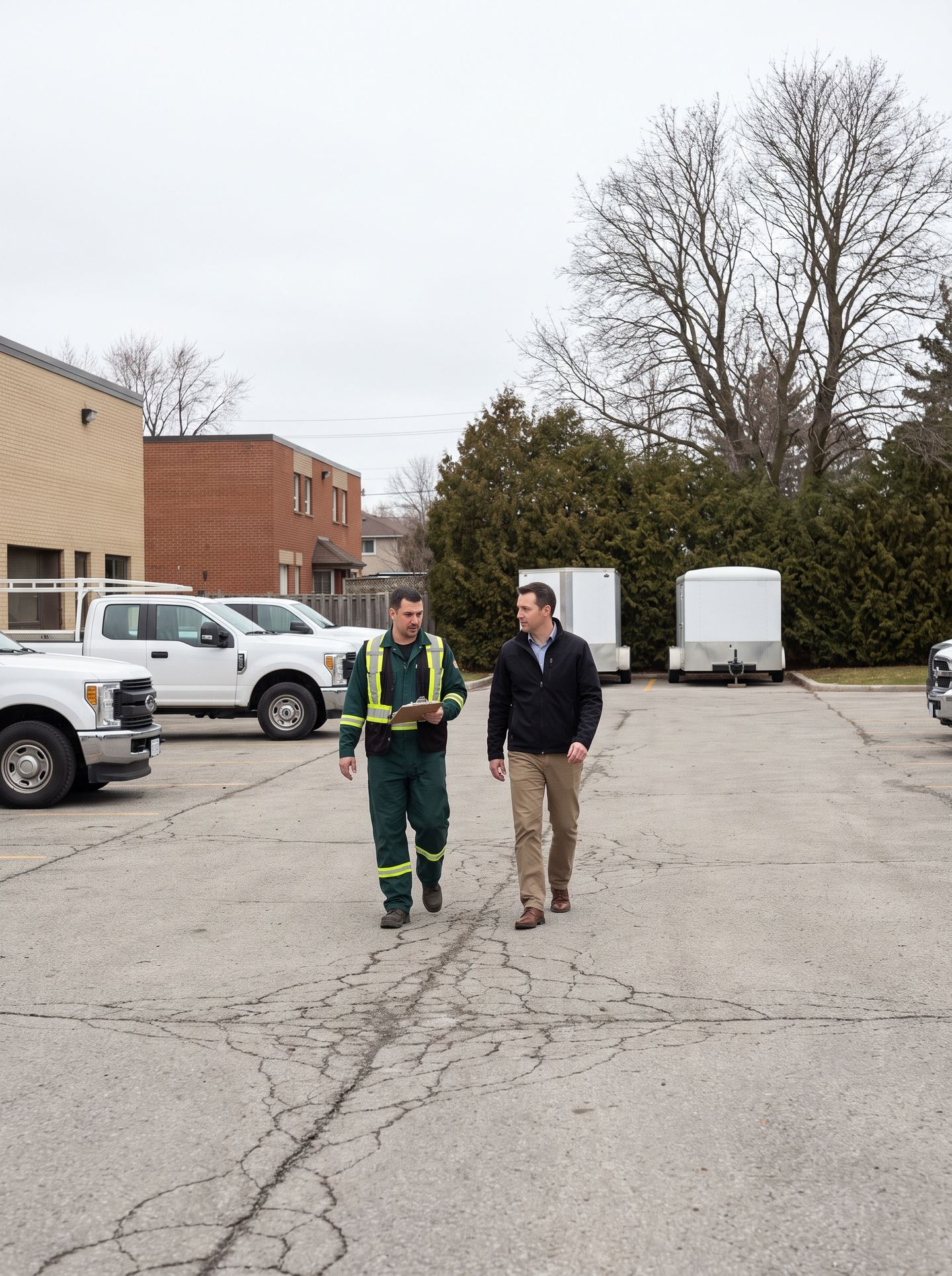 AWPM supervisor walking a mixed commercial and residential property with a property manager