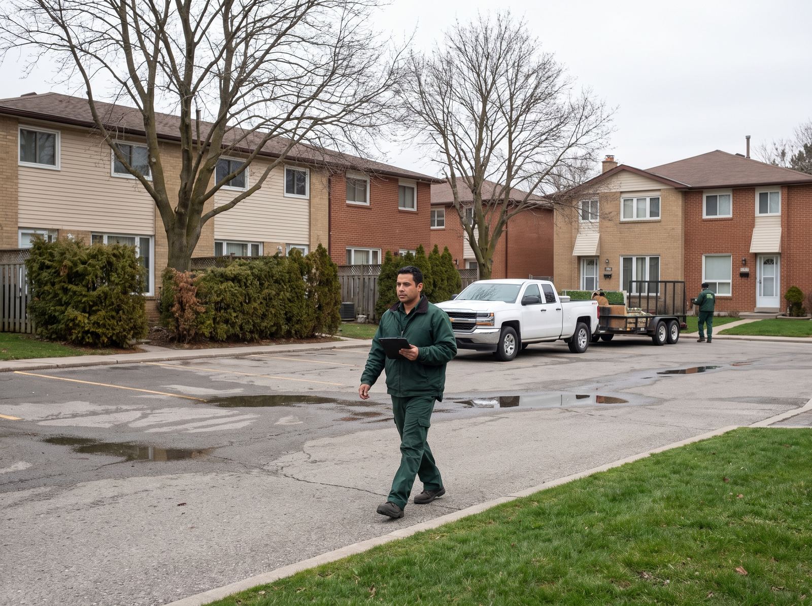AWPM manager inspecting the maintained grounds and walkways of a condominium townhouse property
