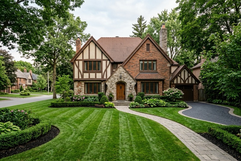 Tudor-revival executive home in The Kingsway behind a manicured front lawn
